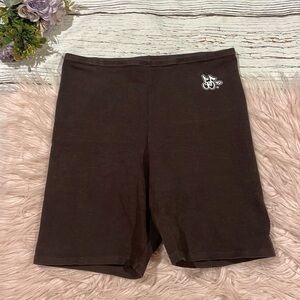 Cherry LA Chocolate Brown Logo Ribbed Biker Shorts